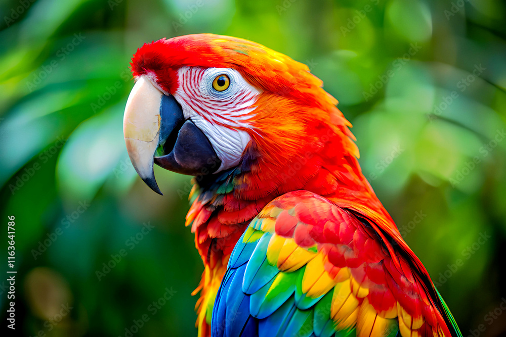 Beautiful Scarlet macaw on nature background, close-up portrait. Beautiful Scarlet macaw on nature background, close-up portrait.
