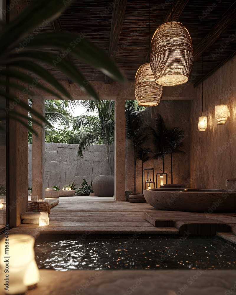 Rustic Modern Tulum Healing Spa at Night