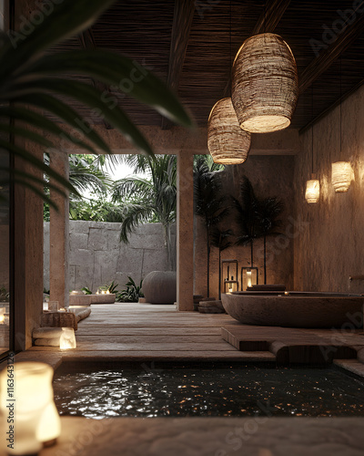 Obraz na płótnie Rustic Modern Tulum Healing Spa at Night w salonie