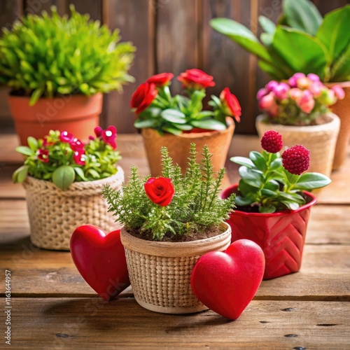 Cute different planters filled with plants are kept