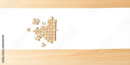 Almost Complete Wooden Jigsaw Puzzle on White Surface photo