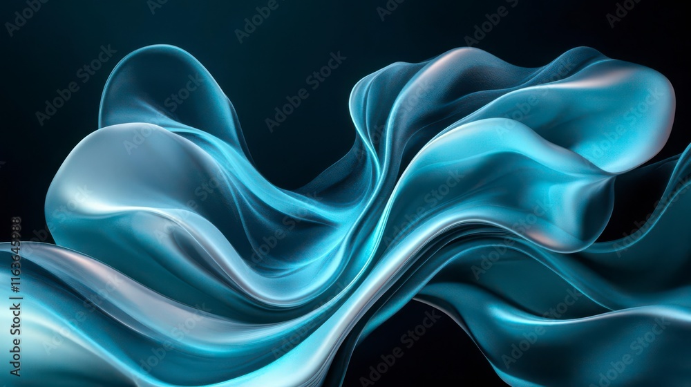 Obraz premium Serene Teal Waves: Abstract Fluid Art, Dark Background