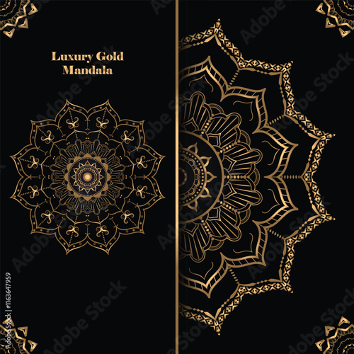 Elegant black luxury background with gold mandala ornament design