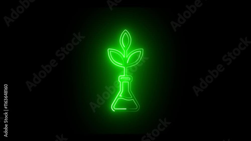 Glowing neon line Plant breeding icon isolated on black background in green color. Plants growing in the test tubes. Organic food ,agriculture and hydroponic. 