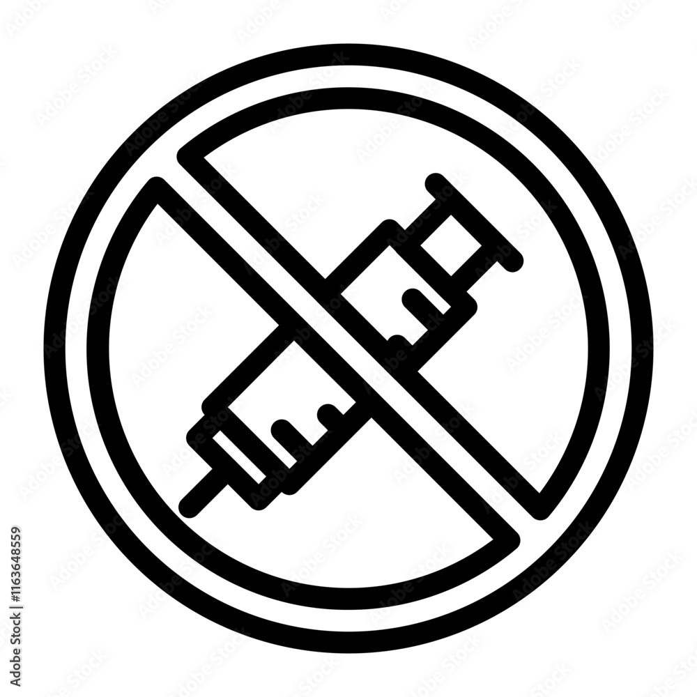 prohibition of the use of injection needles line icon prohibition of the use of injection needles line icon
