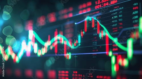 Dynamic Stock Market Chart: Vibrant Green and Red Candlestick Data Visualization