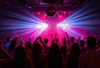 People dancing in night club to disco music.