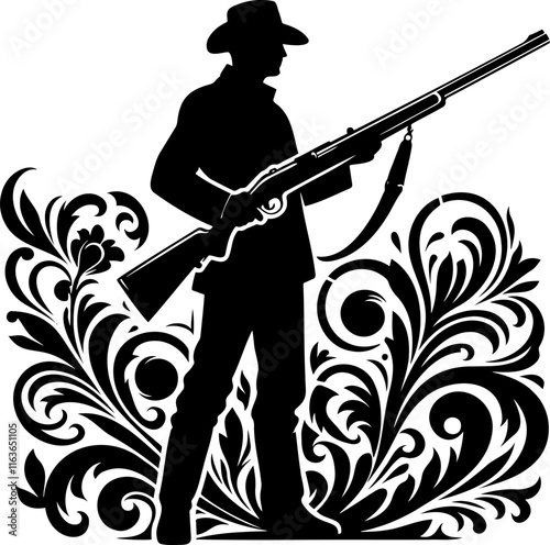 Ornamental stencil illustration of a sniper hunter