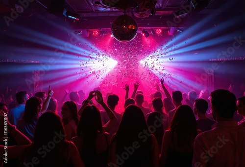 People dancing in night club to disco music.