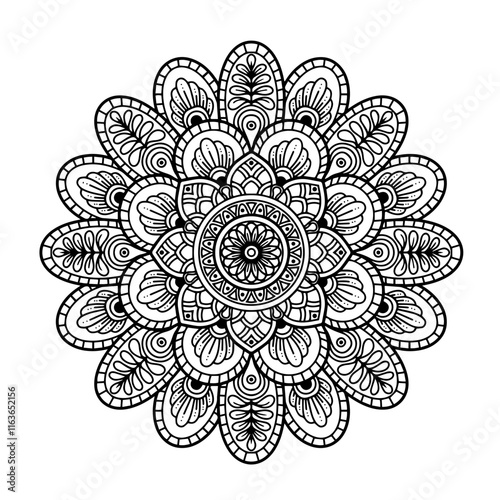 Ethnic and Mindful Mandala SVG PNG with flowers for Henna, Mehndi, tattoos, decoration and coloring book page for adults. Decorative ornament in ethnic oriental style. Outline doodle hand-drawn vector