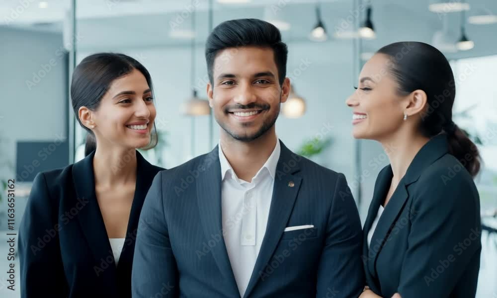 Three Smiling Business Professionals Embracing Diversity and Teamwork Three Smiling Business Professionals Embracing Diversity and Teamwork
