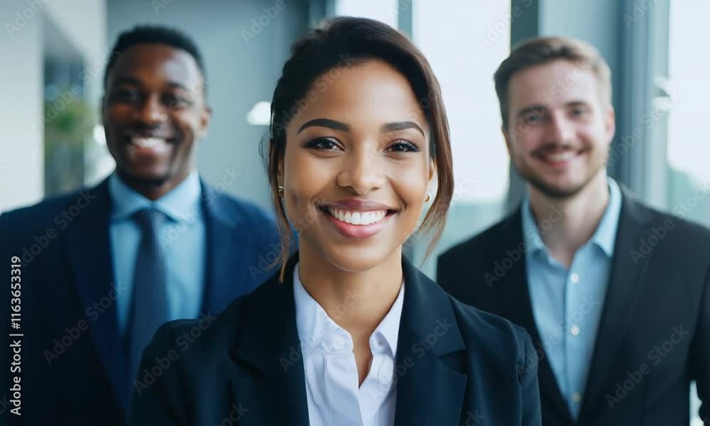 Three Smiling Business Professionals Embracing Diversity and Teamwork Three Smiling Business Professionals Embracing Diversity and Teamwork