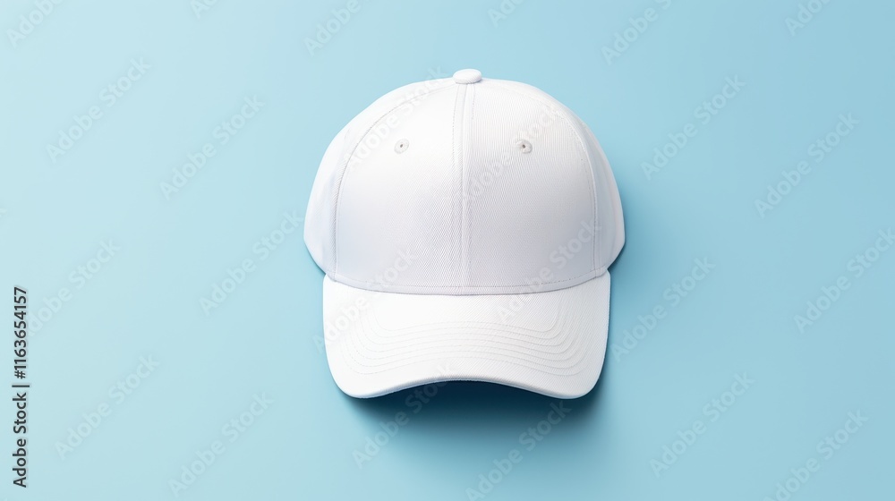 Minimalistic Baseball Hat and Ball on Pale Blue Background - Clean and Modern Aesthetic Minimalistic Baseball Hat and Ball on Pale Blue Background - Clean and Modern Aesthetic