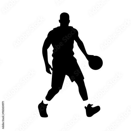 Basketball Player Jumping to Shoot Silhouette, Silhouette of a basketball player leaping to shoot the ball, emphasizing athleticism, movement, and action against a white background.

