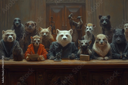 Anthropomorphic Animals Assembled For A Formal Meeting photo