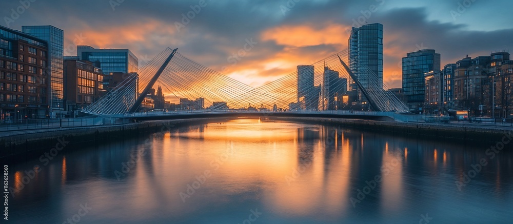 Fototapeta premium Dublin city skyline at sunrise over the river Liffey.