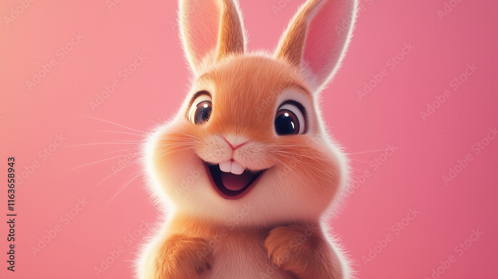 A happy, smiling rabbit against a pink background A happy, smiling rabbit against a pink background
