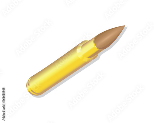 vector design of a golden yellow bullet which is usually used in rifles or firearms or machine guns