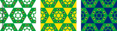 star pattern set of brazil flag for decoration. hexagon background. vector illustration