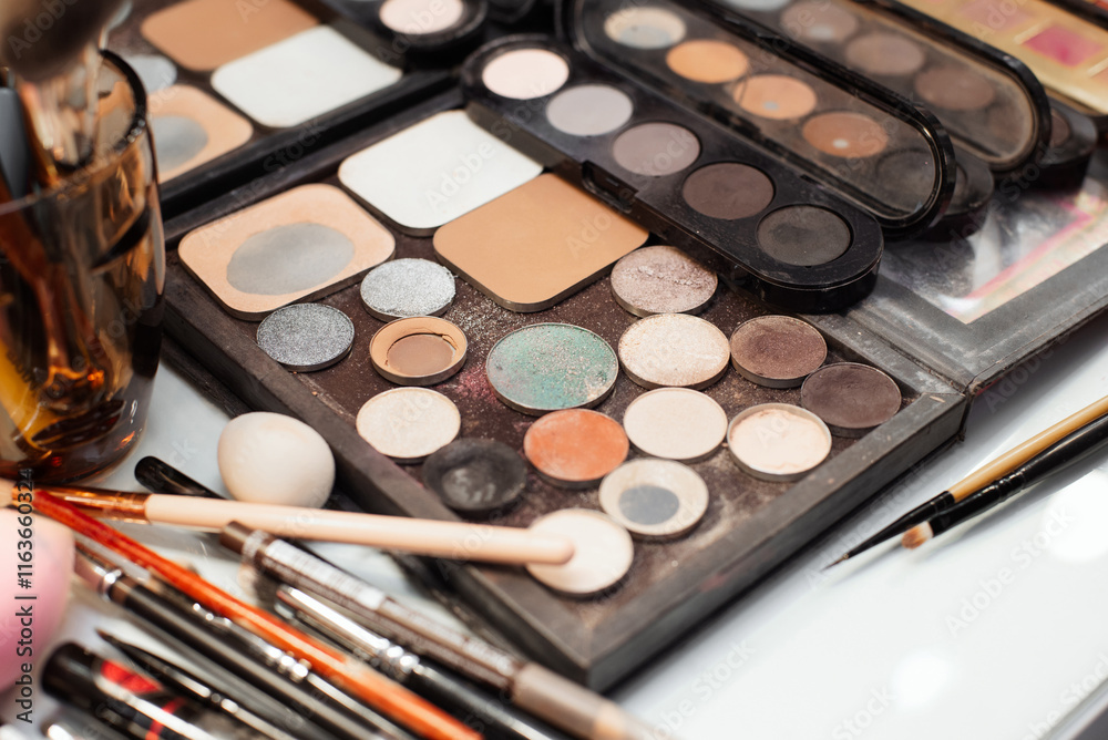 Decorative cosmetics on dressing table in makeup room Decorative cosmetics on dressing table in makeup room