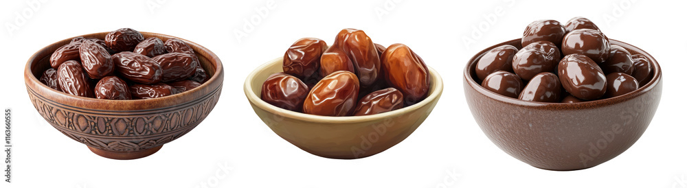 Assorted Dates in Bowls Isolated on Transparent Background Assorted Dates in Bowls Isolated on Transparent Background