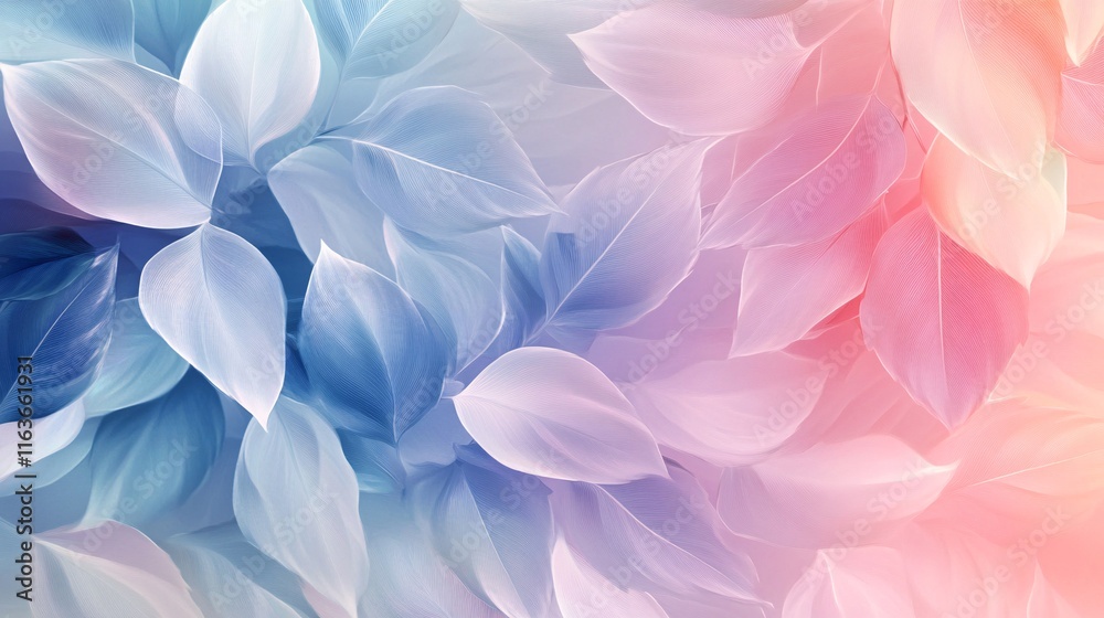 A beautiful array of delicate leaves in soft pastel hues of blue and pink, creating a serene and calming atmosphere. A beautiful array of delicate leaves in soft pastel hues of blue and pink, creating a serene and calming atmosphere.