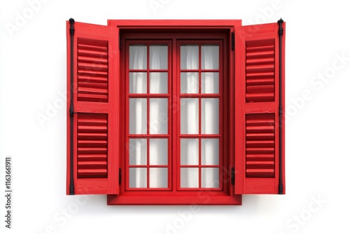 Isolated window with red drapes on a white backdrop