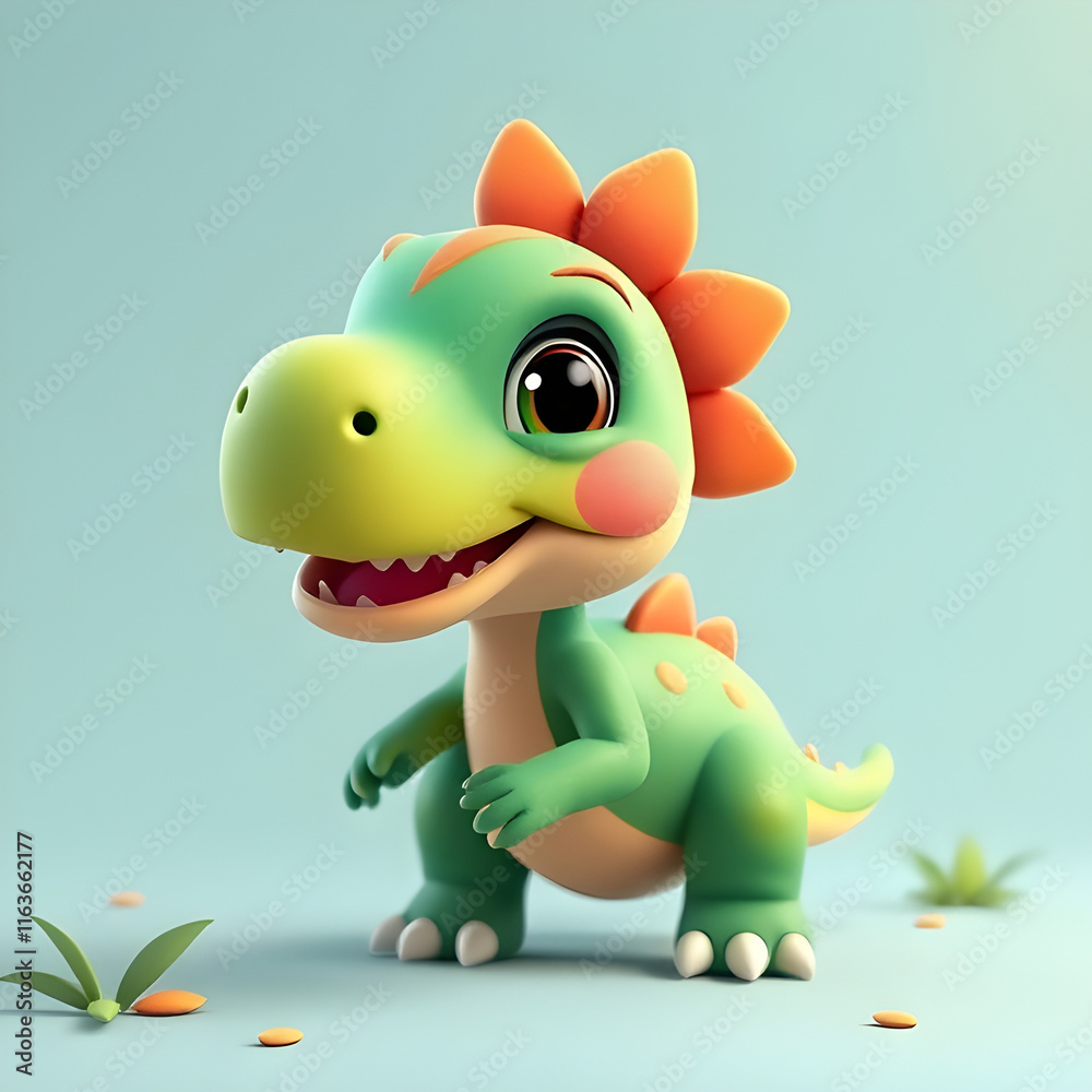 Fototapeta premium small baby dinosaur cartoon 3D character 