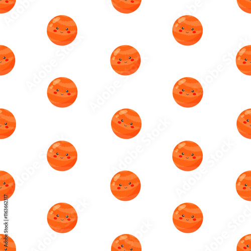 Red kids kawaii planets vector seamless pattern. Galaxy, space, universe. Background, print, fabric