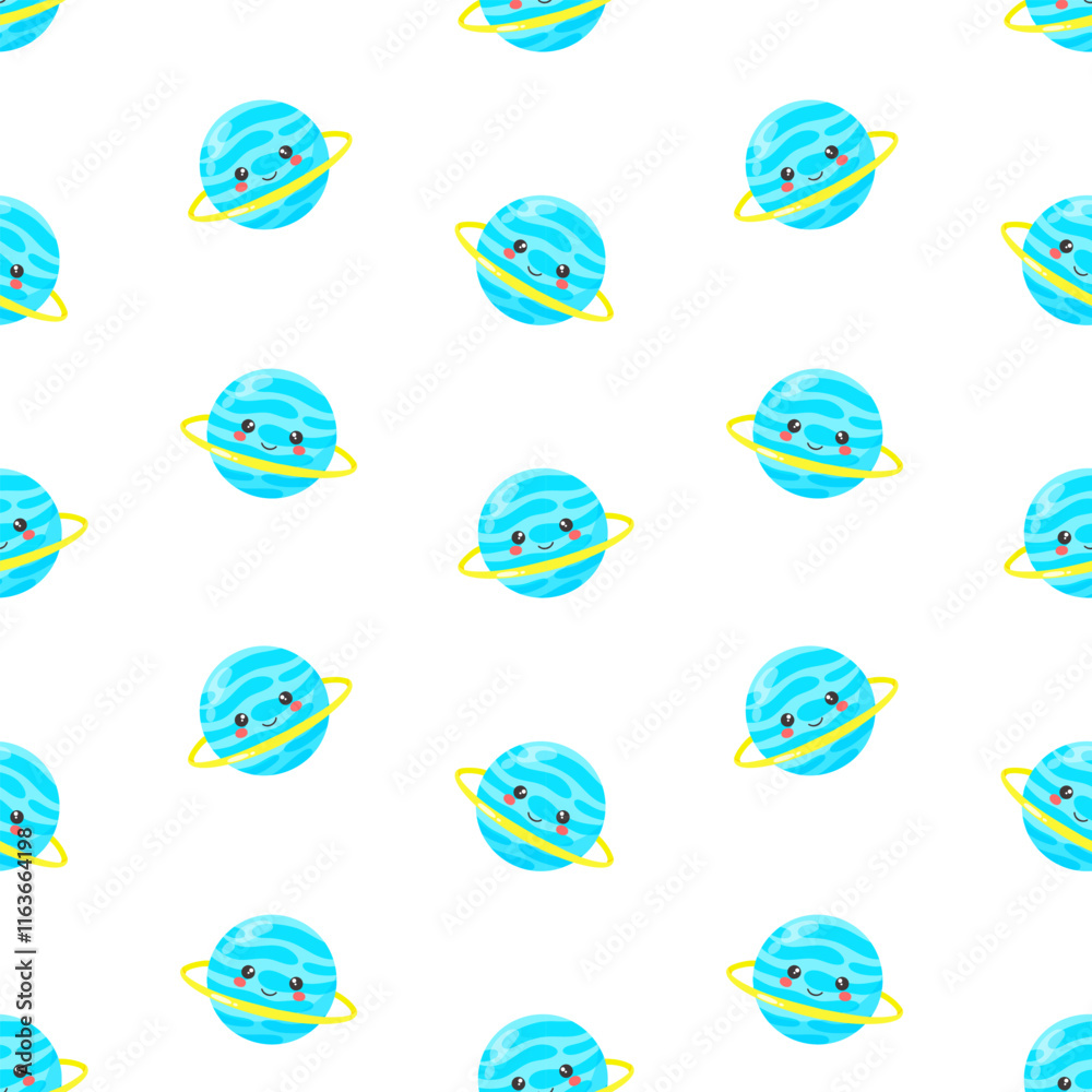 Blue kids kawaii planets vector seamless pattern. Galaxy, space, universe. Background, print, fabric Blue kids kawaii planets vector seamless pattern. Galaxy, space, universe. Background, print, fabric