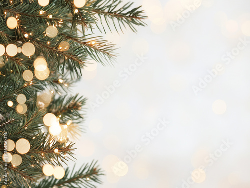 Christmas tree background with gold blurred light