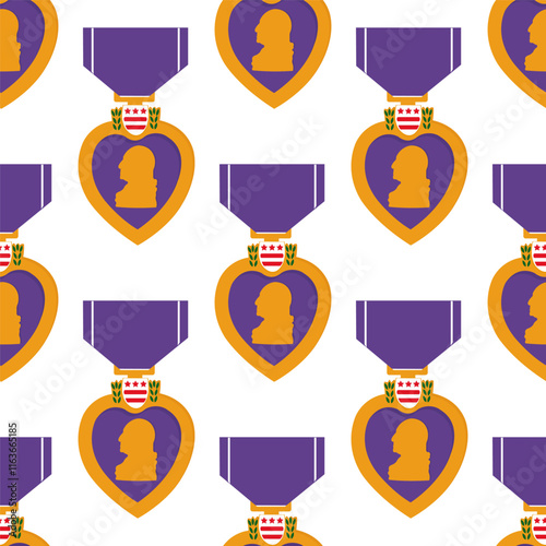 National Purple Heart Day celebration banner. Seamless pattern with a medal.