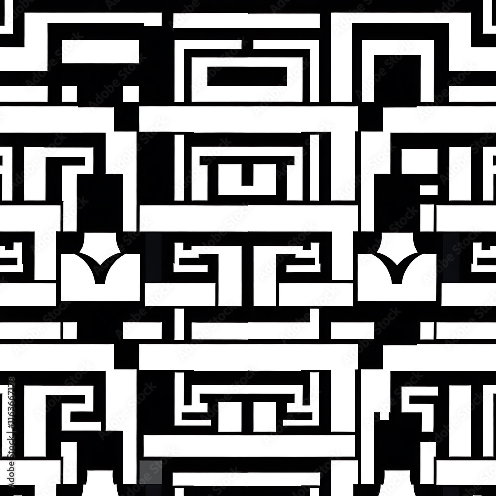 Geometric Maze: Black and White Abstract Pattern Geometric Maze: Black and White Abstract Pattern