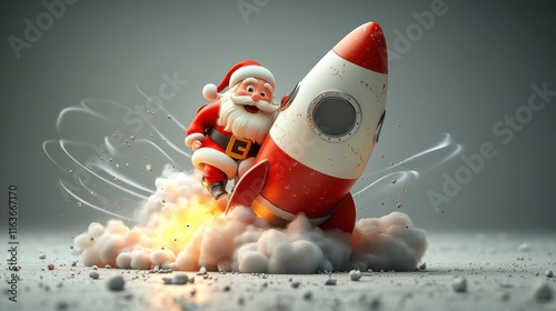 [Animated Santa Claus Space Rocket] Red Rocket Launch with Santa in Space Adventure