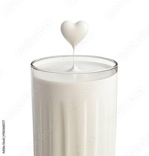 High-Quality PNG heart shaped milk drop in glass on white background