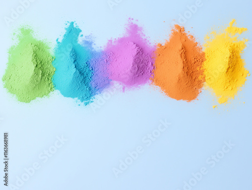 colorful rainbow holi paint color powder explosion isolated white wide panorama background photo