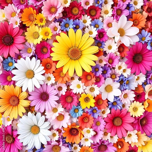 Floral wall background with stunning red, orange, pink, pink, purple, green and white chrysanthemums, Wedding decorations.