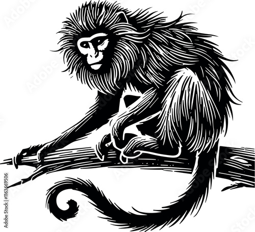 Pitheciidae Monkey vector black silhouette cricut design for T-shirt photo