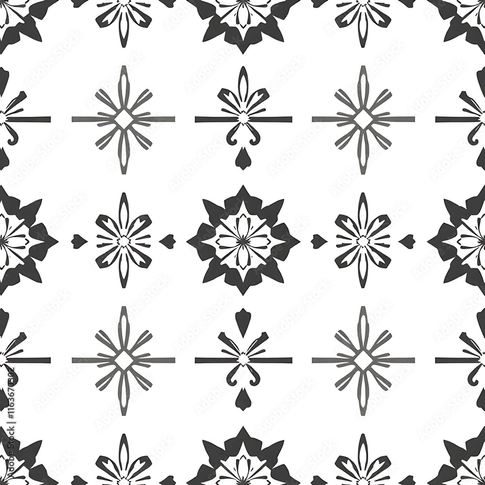 Monochromatic Floral Tile Pattern Monochromatic Floral Tile Pattern