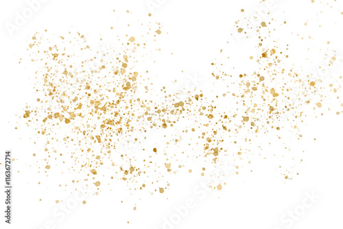 Gold glitter, glow, drops, splash isolated on transparent background. Festive gold decor for your design