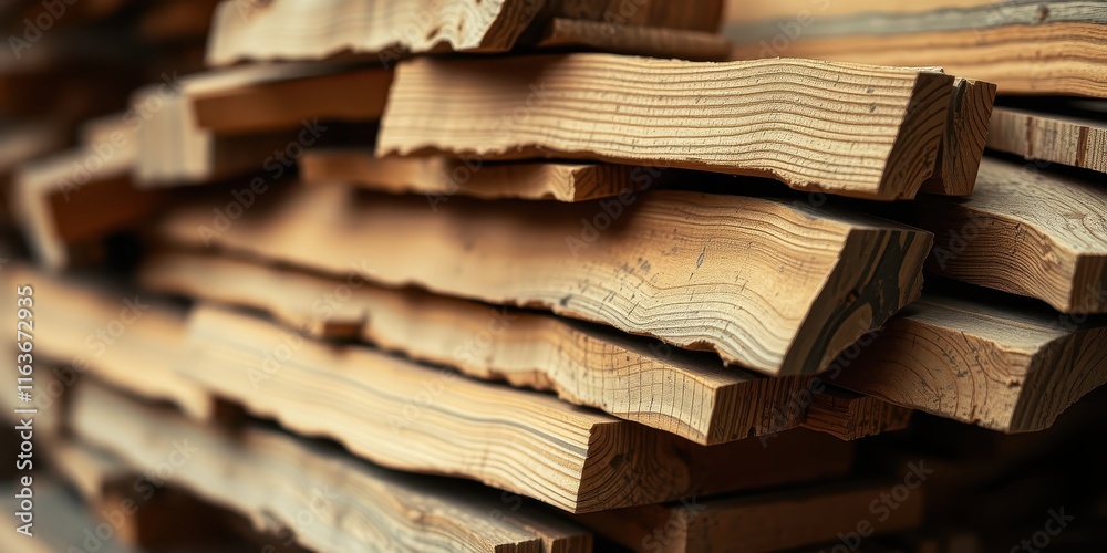Close-up view of a neatly stacked pile of natural wood planks, showcasing the wood grain and texture Close-up view of a neatly stacked pile of natural wood planks, showcasing the wood grain and texture