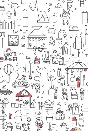 A festive carnival coloring book illustration with a parade of performers in colorful costumes, confetti flying through the air, and children enjoying games. Add details like food stalls and 