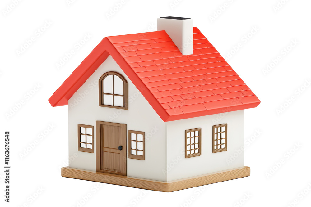 A small, colorful model house featuring a red roof, multiple windows, and a door, designed for decorative or educational purposes. A small, colorful model house featuring a red roof, multiple windows, and a door, designed for decorative or educational purposes.