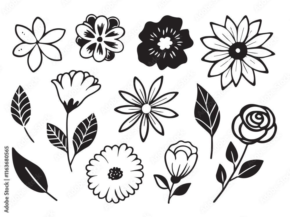 Obraz premium Flower element doodle hand drawn, cute icon, coloring book