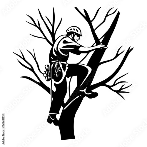 Arborist Working with Trees: Silhouette for Nature and Gardening Themes