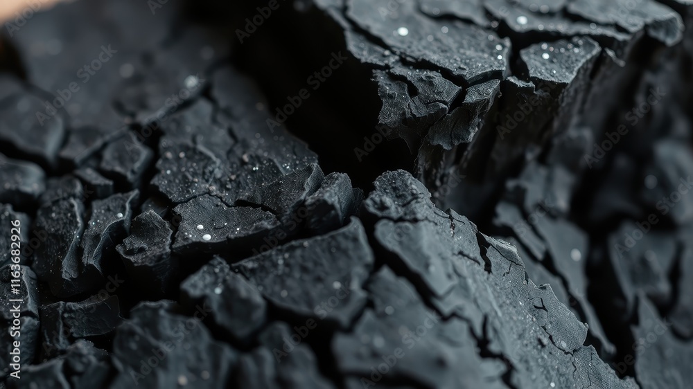 Dark, Cracked, Textured Surface Abstract Background of Charcoal Dark, Cracked, Textured Surface Abstract Background of Charcoal
