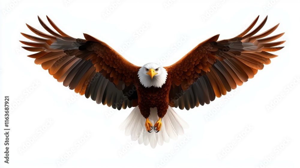 Fototapeta premium Majestic Bald Eagle Spreading Wings Against a White Background