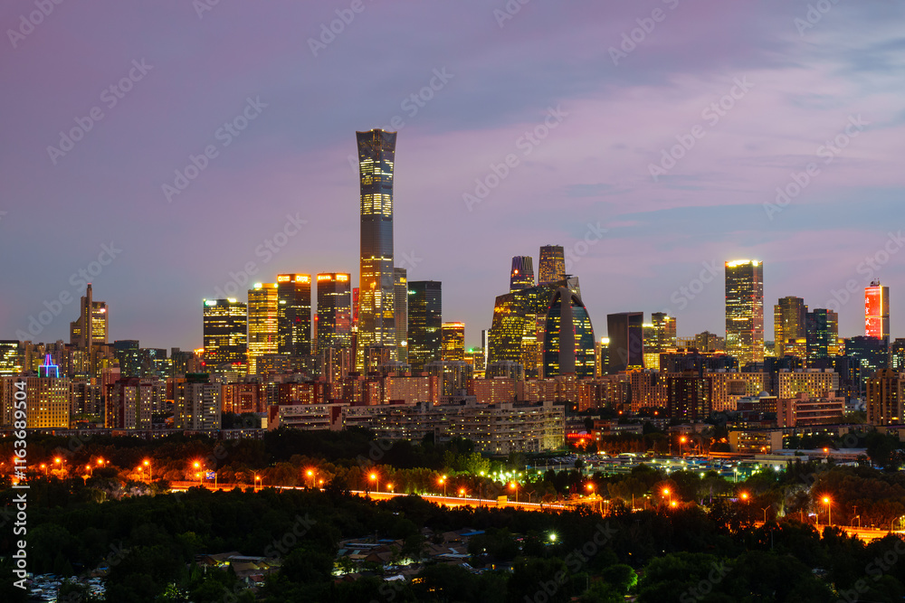 Fototapeta premium Night view of Beijing CBD area skyline