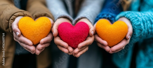 Three Loving Hands, Together. Conceptualizing Kindness in Giving Back with Helping Hands. photo