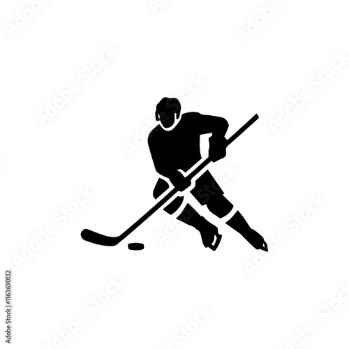 Ice Hockey Player Logo - Action-Packed Skating Silhouette. Dynamic Ice Hockey Player Silhouette Logo Featuring Powerful Skating Action and Iconic Sports Imagery.